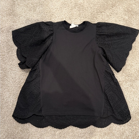 Pomander Place Tops - Pomander Place Black Eyelet Sleeve Top